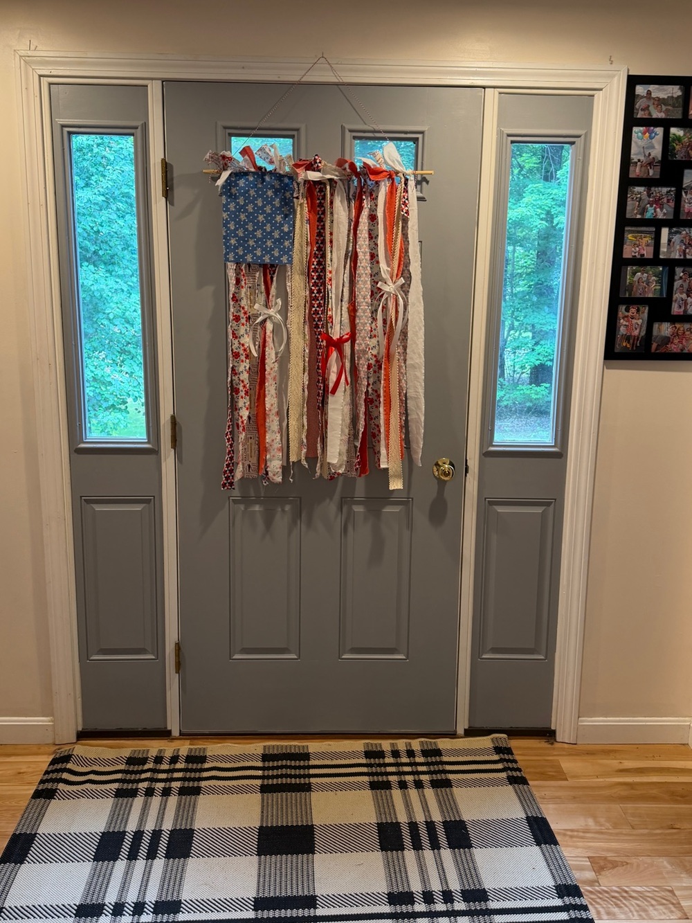 Patriotic Red White & Blue Ribbon Garland Holiday Door Hanging